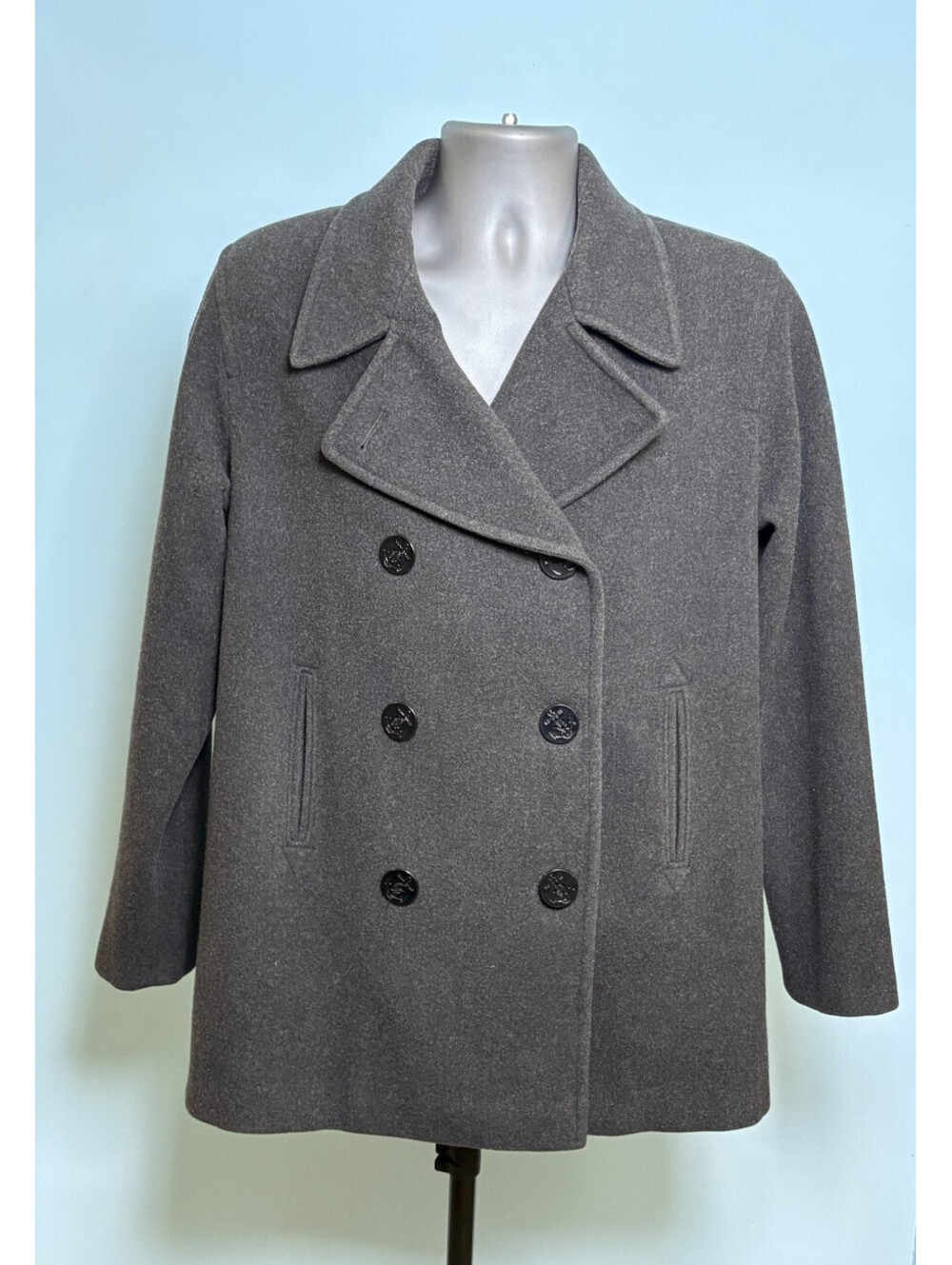 Vintage J Percy Wool Pea Coat Womens Gray Double Breasted Nautical Made in USA